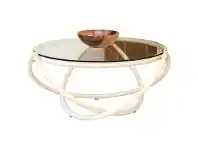 LivingStyles Caicos Glass Topped Rattan Round Coffee Table, 85cm, Natural offer
