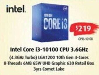 Intel Core i3-10100 CPU 3.6GHz