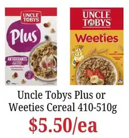 Farmer Jack's Uncle Tobys Plus or Weeties Cereal offer