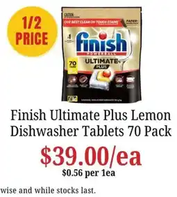 Farmer Jack's Finish Ultimate Plus Lemon Dishwasher Tablets offer