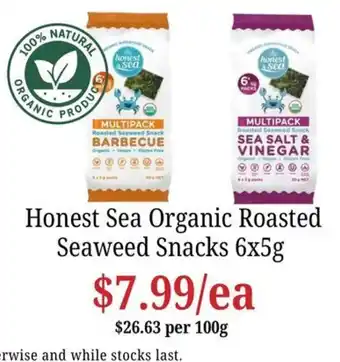 Farmer Jack's Honest Sea Organic Roasted Seaweed Snacks offer