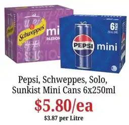 Farmer Jack's Pepsi, Schweppes, Solo, Sunkist Mini Cans offer