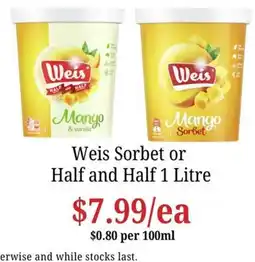 Farmer Jack's Weis Sorbet or Half and Half offer