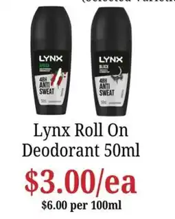 Farmer Jack's Lynx Roll On Deodorant offer