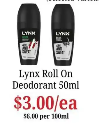 Farmer Jack's Lynx Roll On Deodorant offer