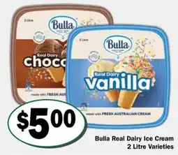 Friendly Grocer Bulla Real Dairy Ice Cream 2 Litre Varieties offer
