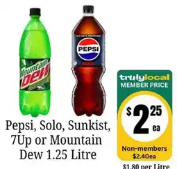 Farmer Jack's Pepsi, Solo, Sunkist, 7Up or Mountain Dew 1.25 Litre offer