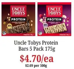 Farmer Jack's Uncle Tobys Protein Bars offer