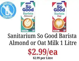 Farmer Jack's Sanitarium So Good Barista Almond or Oat Milk offer