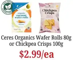 Farmer Jack's Ceres Organics Wafer Rolls or Chickpea Crisps offer