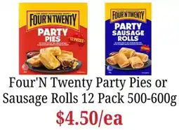 Farmer Jack's Four'N Twenty Party Pies or Sausage Rolls offer