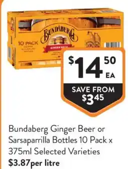 Foodworks Bundaberg Ginger Beer or Sarsaparrilla Bottles offer