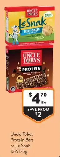 Foodworks Uncle Tobys Protein Bars or Le Snak offer
