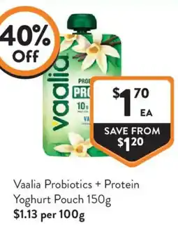 Foodworks Vaalia Probiotics + Protein Yoghurt Pouch offer