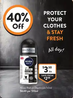 Foodworks Nivea Men Black & White Roll on Deodorant offer