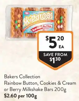 Foodworks Bakers Collection Rainbow Button, Cookies & Cream or Berry Milkshake Bars offer