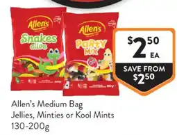 Foodworks Allen's Medium Bag Jellies, Minties or Kool Mints offer