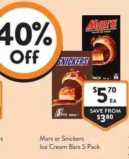Foodworks Mars or Snickers Ice Cream Bars 5 Pack offer