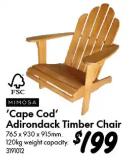 Bunnings Mimosa 'Cape Cod' Adirondack Timber Chair offer