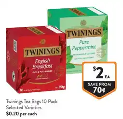 Foodworks Twinings Tea Bags 10 Pack Selected Varieties offer