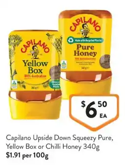 Foodworks Capilano Upside Down Squeezey Pure, Yellow Box or Chilli Honey offer