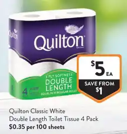 Foodworks Quilton Classic White Double Length Toilet Tissue offer