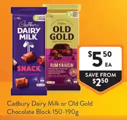 Foodworks Cadbury Dairy Milk or Old Gold Chocolate Block offer