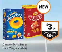 Foodworks Cheezels Snacks Box or Thins Wedges offer