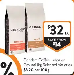 Foodworks Grinders Coffee Beans or Ground 1kg Selected Varieties offer