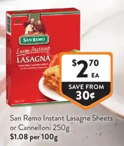 Foodworks San Remo Instant Lasagne Sheets or Cannelloni offer