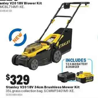 Stanley V20 18V 34cm Brushless Mower Kit