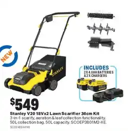 Mitre 10 Stanley V20 18Vx2 Lawn Scarifier 36cm Kit offer