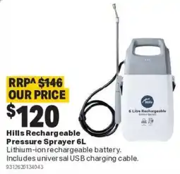 Mitre 10 Hills Rechargeable Pressure Sprayer 6L offer