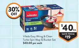 Foodworks Vileda Easy Wring & Clean Turbo Spin Mop & Bucket Set offer