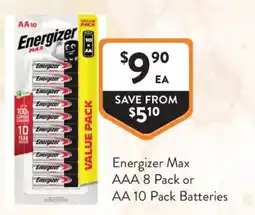 Foodworks Energizer Max AA 10 Pack Batteries offer