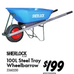 Bunnings Sherlock 100L Steel Tray Wheelbarrow offer