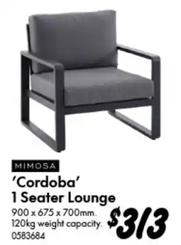 Bunnings Mimosa 'Cordoba' 1 Seater Lounge offer