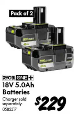 Bunnings Ryobi ONE+ 18V 5.0Ah Batteries offer