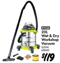 Bunnings Ryobi 20L Wet & Dry Workshop Vacuum offer