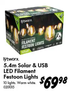 Bunnings lytworx 5.4m Solar & USB LED Filament Festoon Lights offer