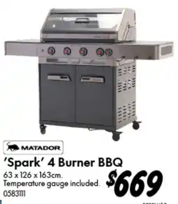 Bunnings Matador 'Spark' 4 Burner BBQ offer