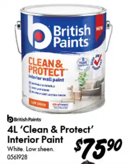 Bunnings British Paints 4L 'Clean & Protect' Interior Paint offer