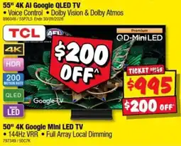 JB Hi-Fi TCL 55" 4K AI Google QLED TV offer
