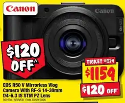 JB Hi-Fi Canon EOS R50 V Mirrorless Vlog Camera With RF-S 14-30mm 1/4-6.3 IS STM PZ Lens offer