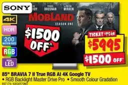 JB Hi-Fi Sony 85" BRAVIA 7 II True RGB AI 4K Google TV offer