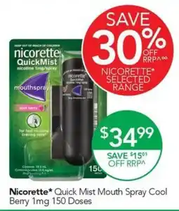 Terry White Nicorette Quick Mist Mouth Spray Cool Berry offer