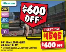 JB Hi-Fi Hisense 65" Mini-LED HI-QLED 4K Smart AI TV offer