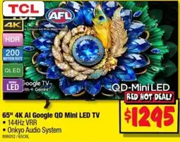 JB Hi-Fi TCL 65" 4K AI Google QD Mini LED TV offer