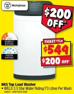 JB Hi-Fi Westinghouse 6KG Top Load Washer offer