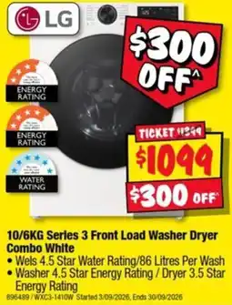 JB Hi-Fi LG 10/6KG Series 3 Front Load Washer Dryer Combo White offer